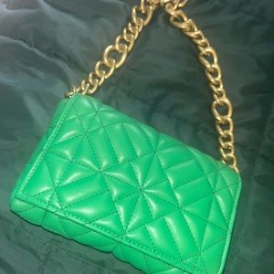 Zara Green Quilted Handbag with Gold Chain